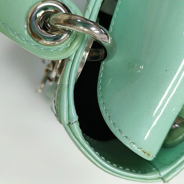 Authenticated pre-owned  Lady Dior Mini Patent Leather Green - Shoulder Bag at Looply