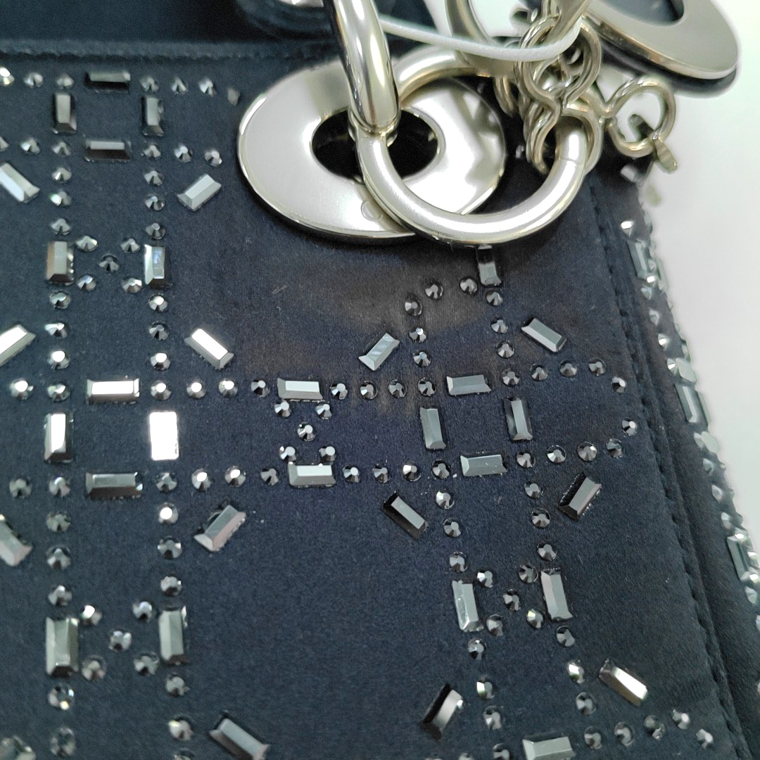 Authenticated pre-owned  Lady Dior Mini Silk Satin Blue - Crossbody Bag at Looply