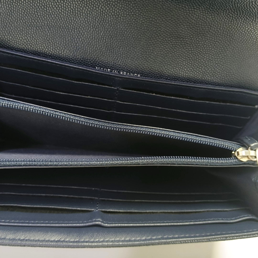 Quilted Grained Calfskin Wallet Blue