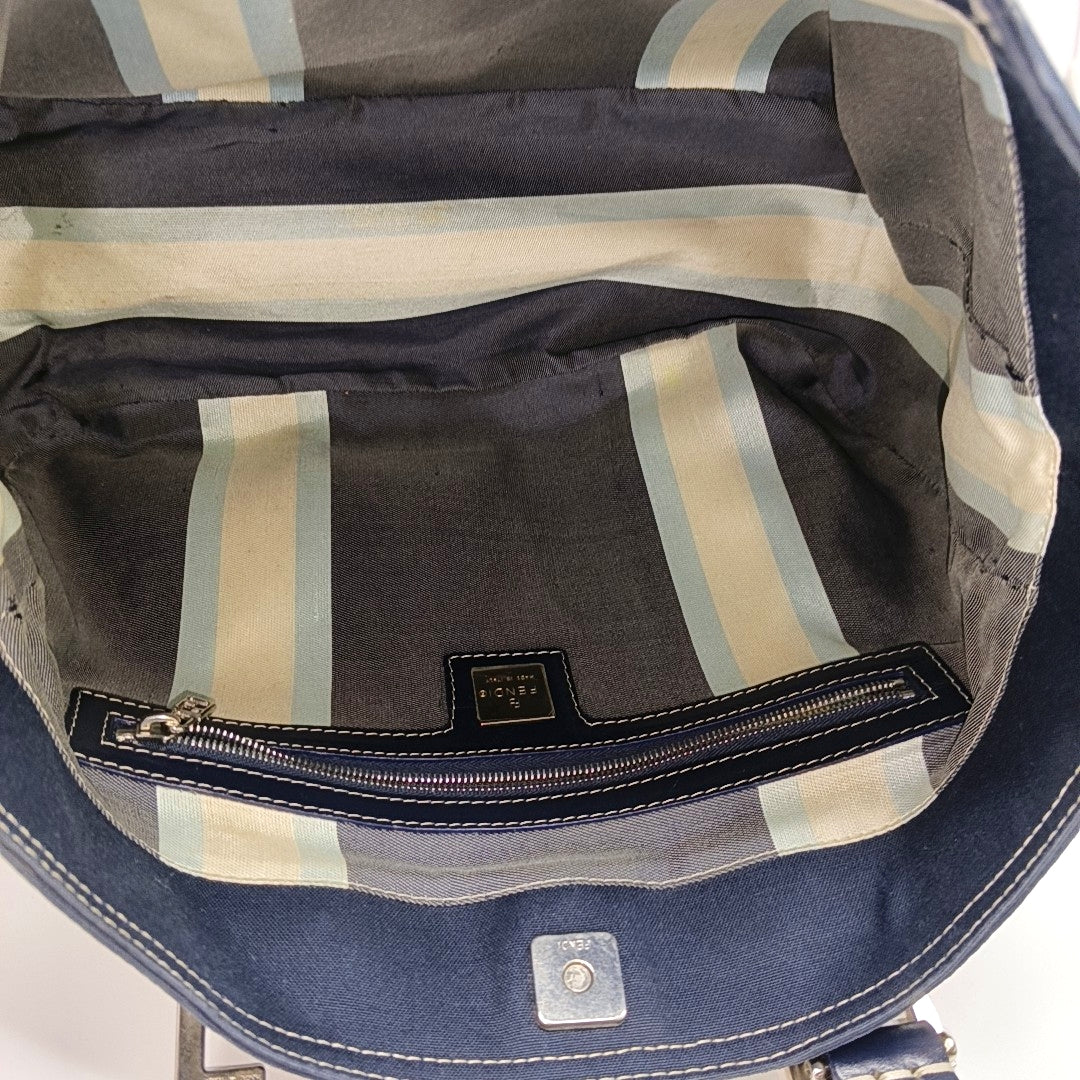 Quilted Canvas Tote Bag Blue