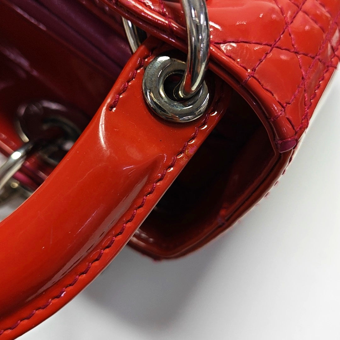 Authenticated pre-owned  Lady Dior Medium Patent Leather Red - Shoulder Bag at Looply