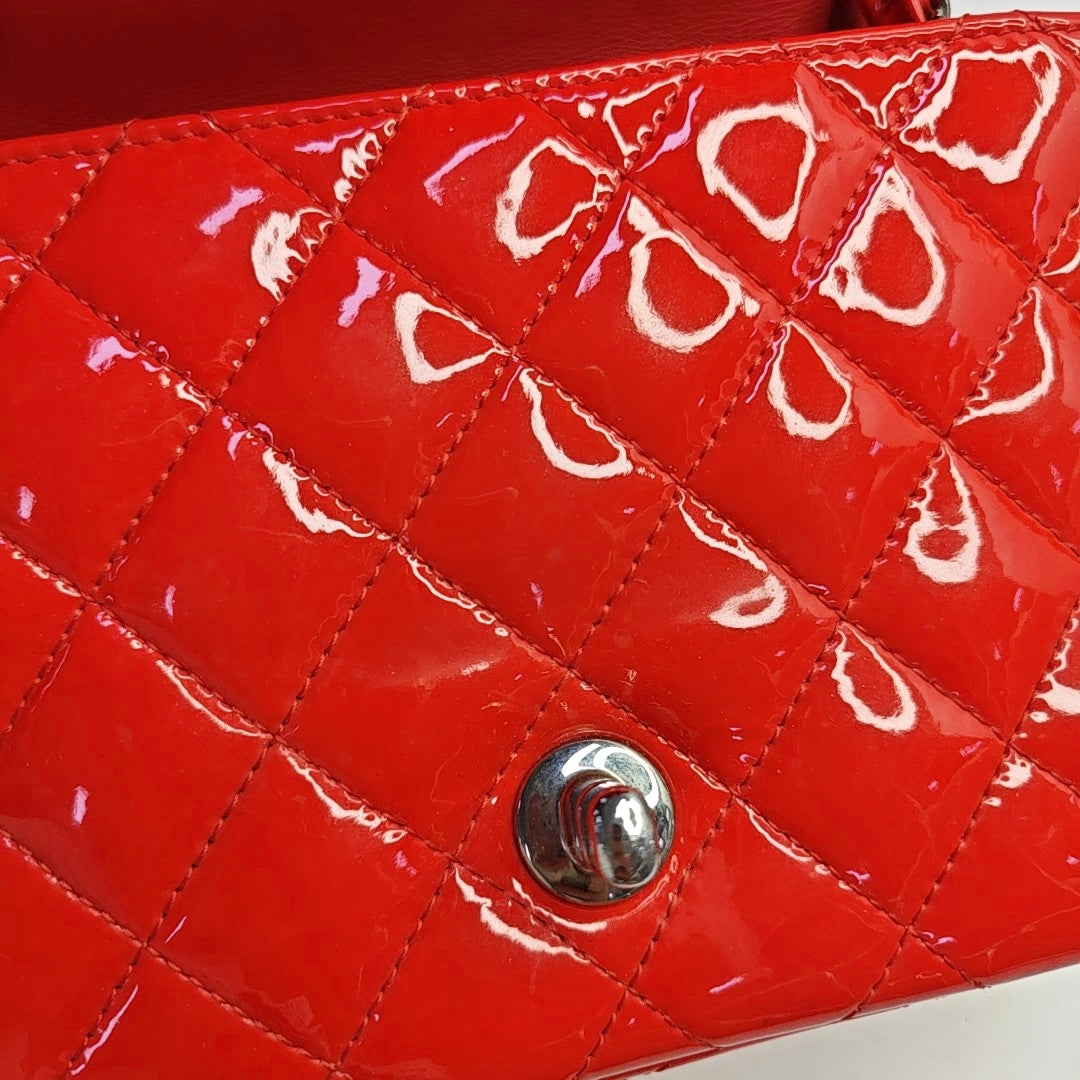Authenticated pre-owned  Classic Flap Mini Quilted Patent Leather Orange - Shoulder Bag at Looply