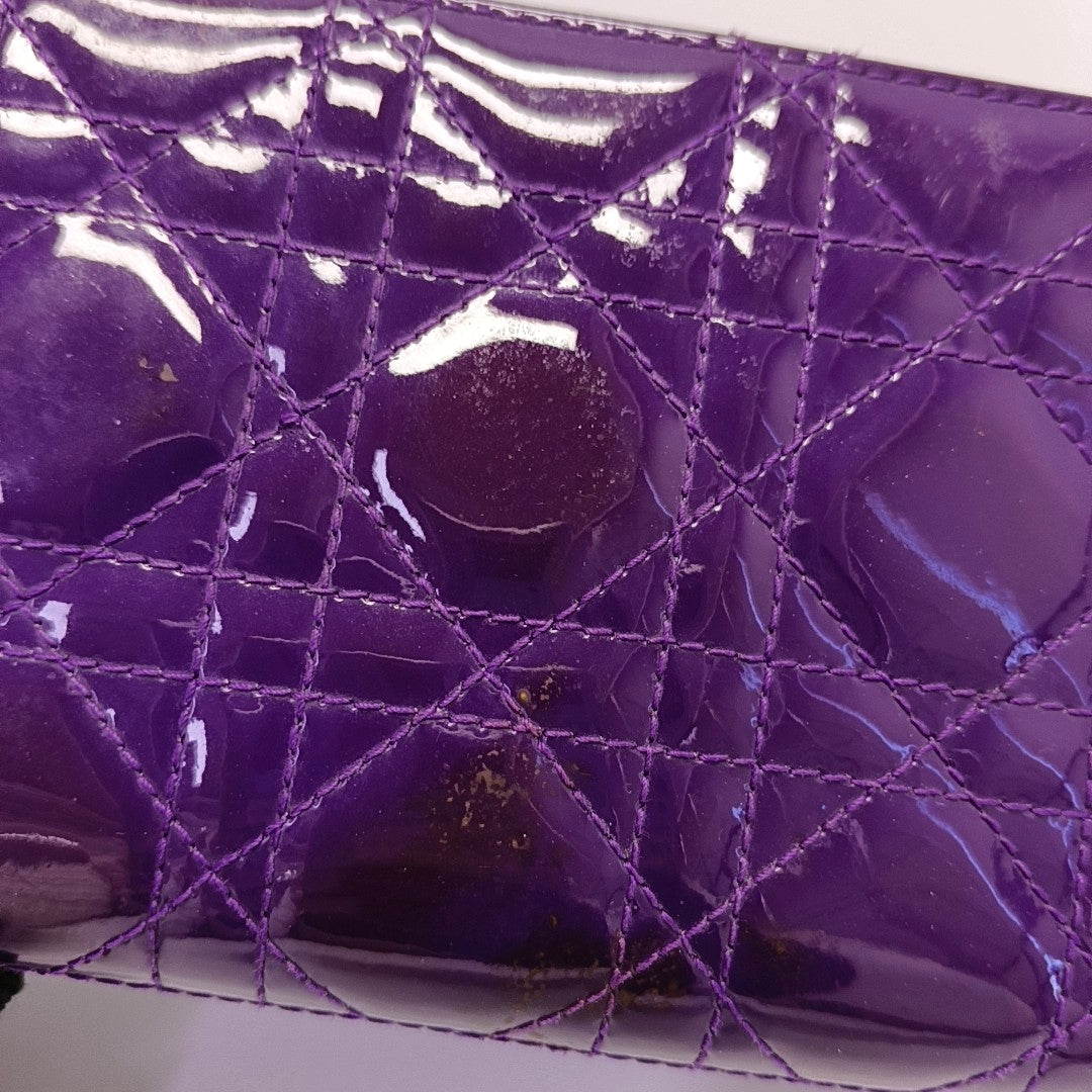 Authenticated pre-owned  Lady Dior Patent Leather Purple Wallet - Wallet at Looply