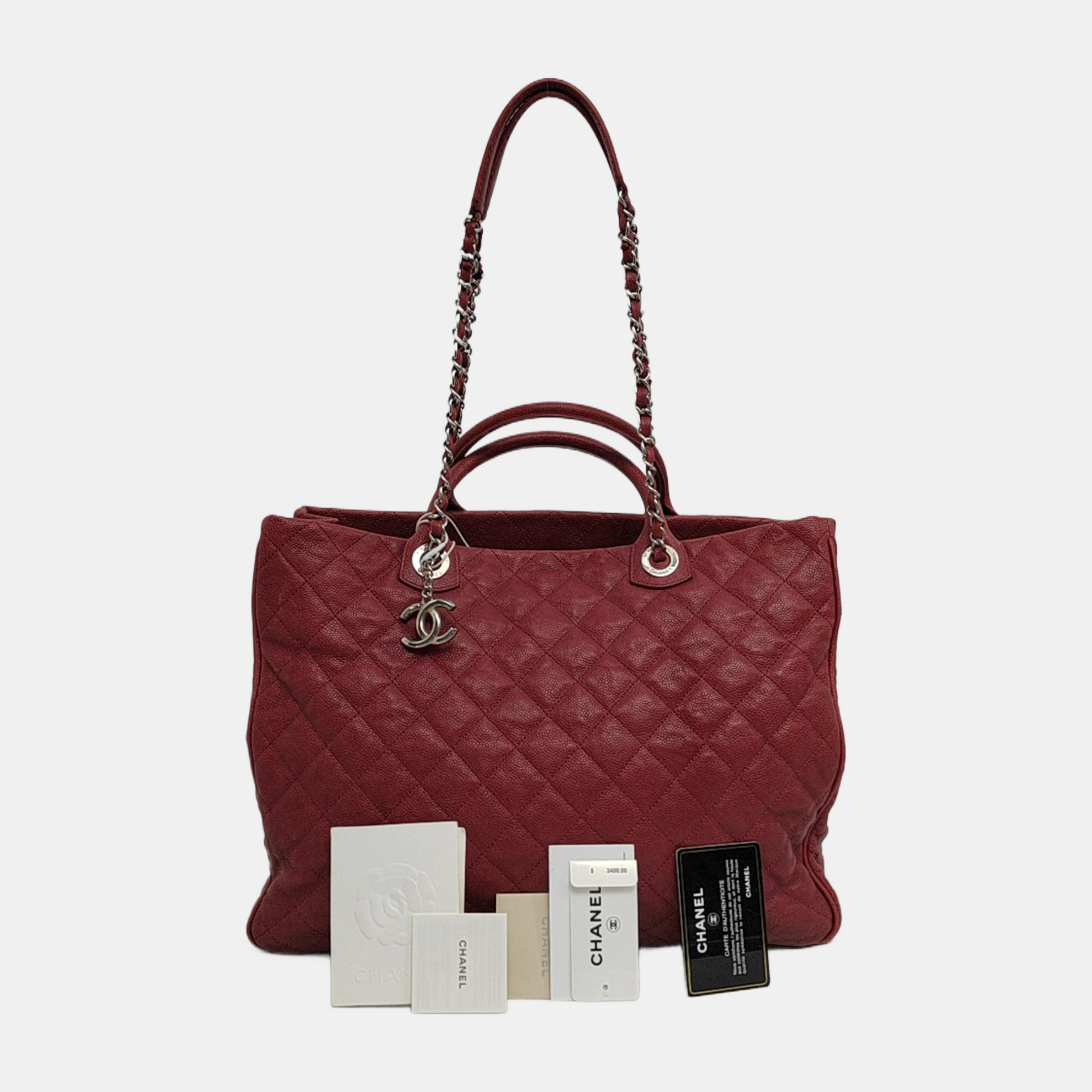 Authenticated pre-owned  Chanel GST Large Quilted Grained Calfskin Red - Shoulder Bag at Looply