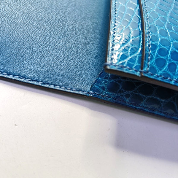 Authenticated pre-owned  Constance Shiny Porosus Crocodile Blue Wallet - Wallet at Looply