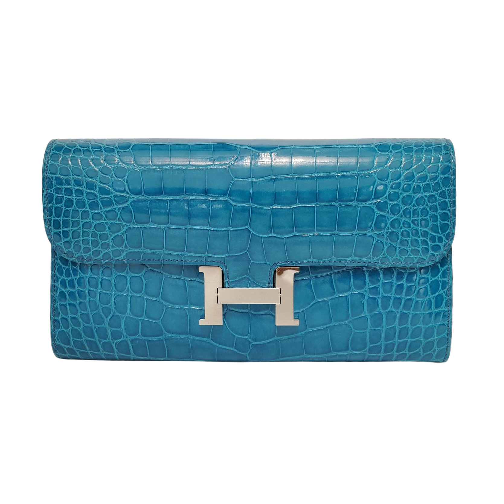Authenticated pre-owned  Constance Shiny Porosus Crocodile Blue Wallet - Wallet at Looply