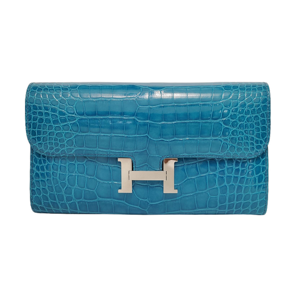 Authenticated pre-owned  Constance Shiny Porosus Crocodile Blue Wallet - Wallet at Looply