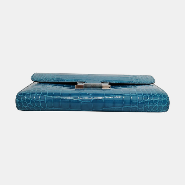 Authenticated pre-owned  Constance Shiny Porosus Crocodile Blue Wallet - Wallet at Looply