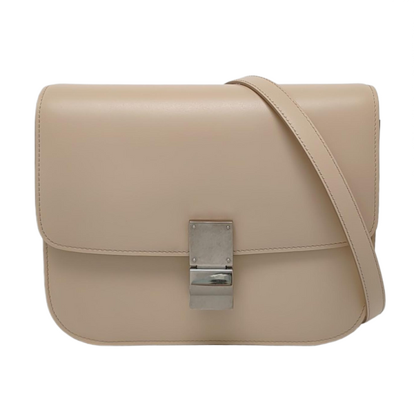 Authenticated pre-owned  Classic Box Medium Leather Beige - Crossbody Bag at Looply
