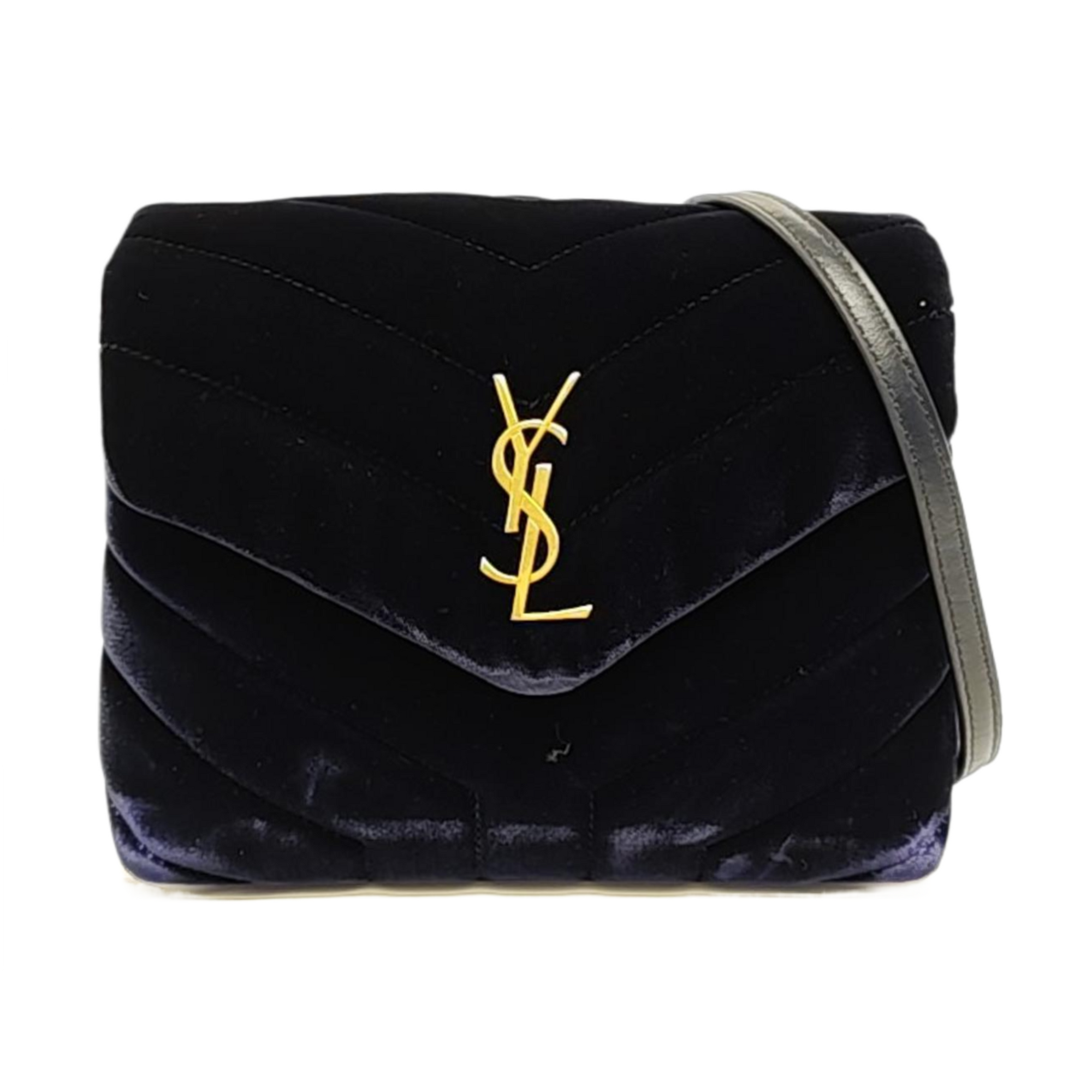 Authenticated pre-owned  Loulou Extra Small Quilted Chevron Velvet Blue - Shoulder Bag at Looply