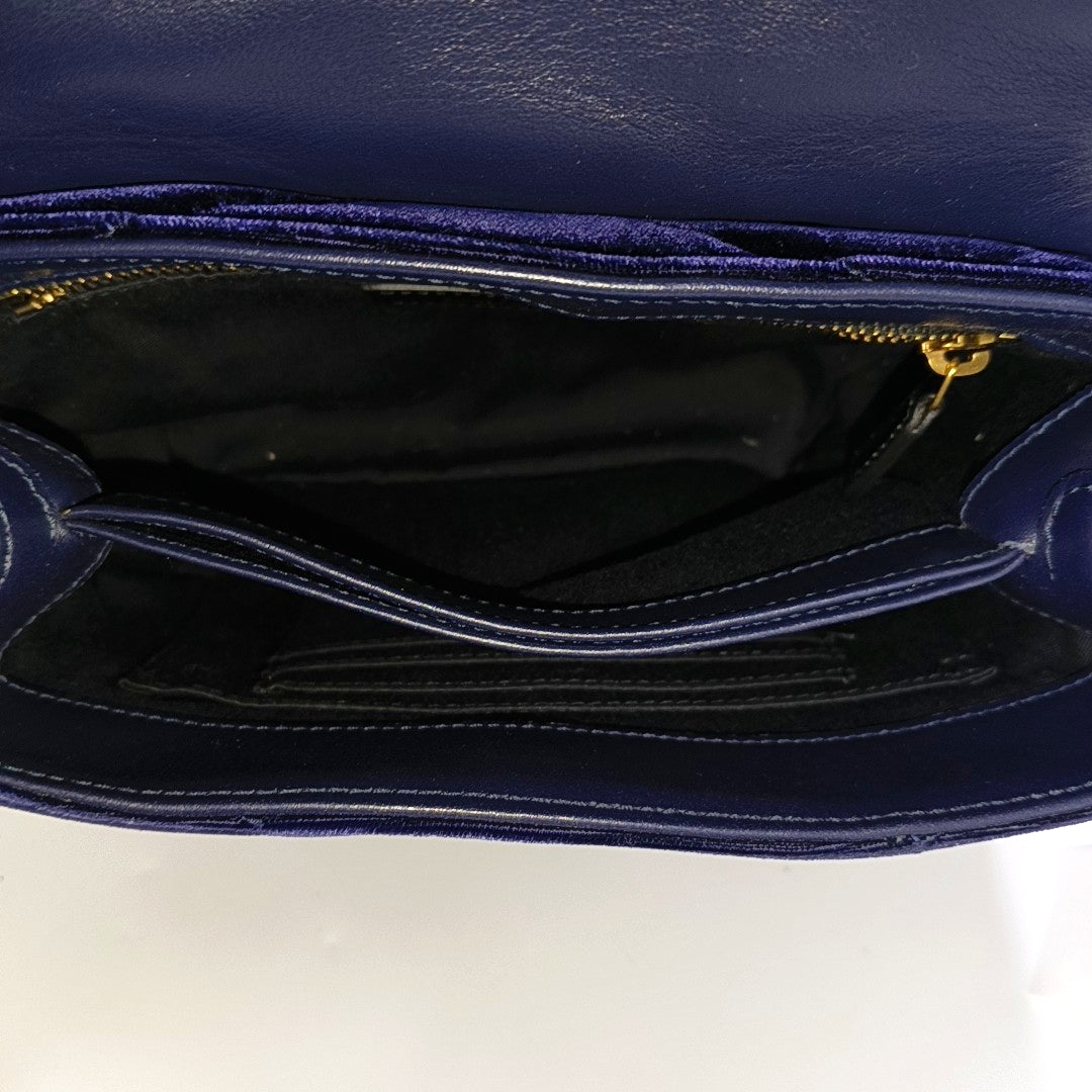 Authenticated pre-owned  Loulou Extra Small Quilted Chevron Velvet Blue - Shoulder Bag at Looply