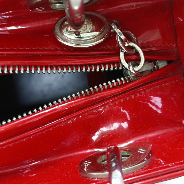 Authenticated pre-owned  Lady Dior Medium Patent Leather Red - Shoulder Bag at Looply