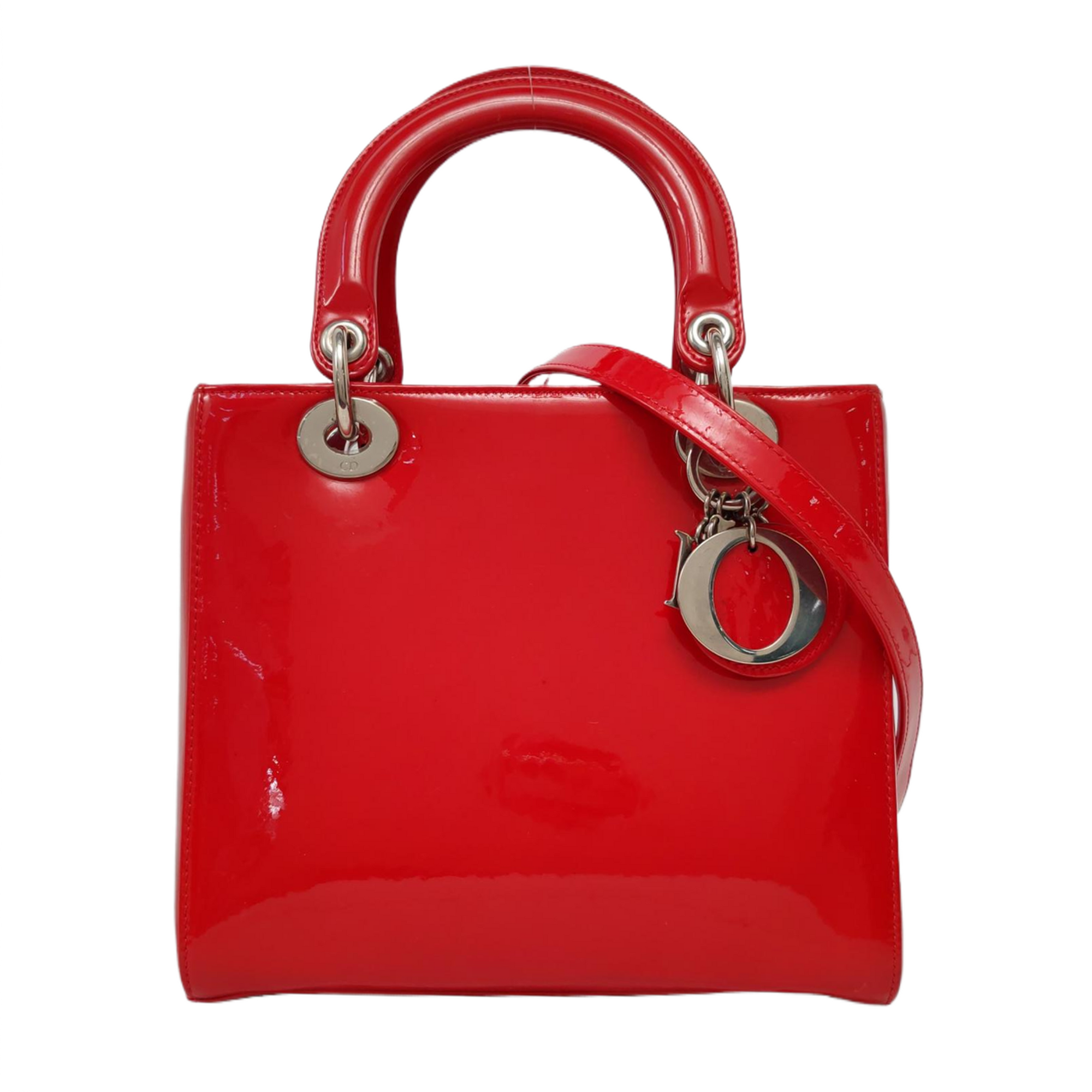 Authenticated pre-owned  Lady Dior Medium Patent Leather Red - Shoulder Bag at Looply