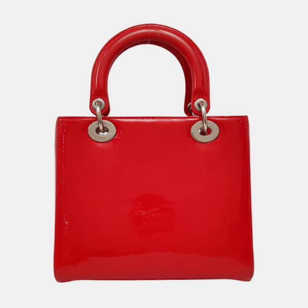 Authenticated pre-owned  Lady Dior Medium Patent Leather Red - Shoulder Bag at Looply