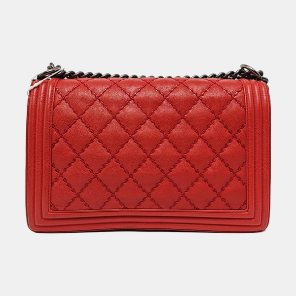 Authenticated pre-owned  Boy Chanel Large Quilted Calfskin Red - Shoulder Bag at Looply