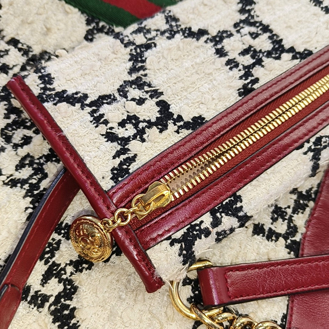 Authenticated pre-owned  Rajah Large Monogram Wool Beige - Top Handle Bag at Looply