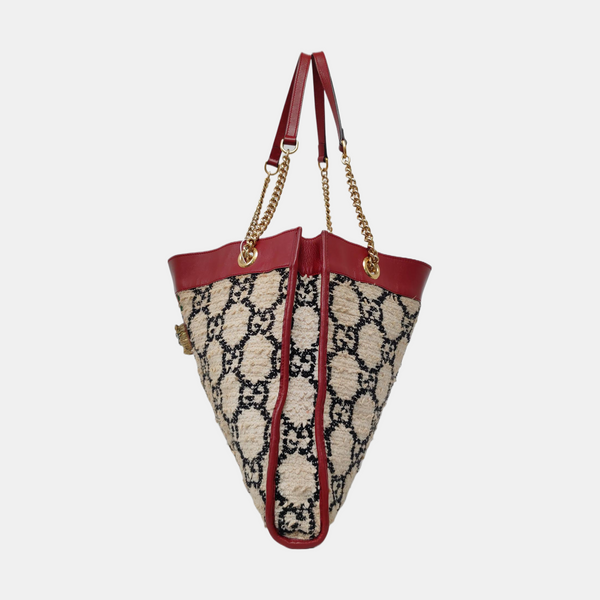 Authenticated pre-owned  Rajah Large Monogram Wool Beige - Top Handle Bag at Looply