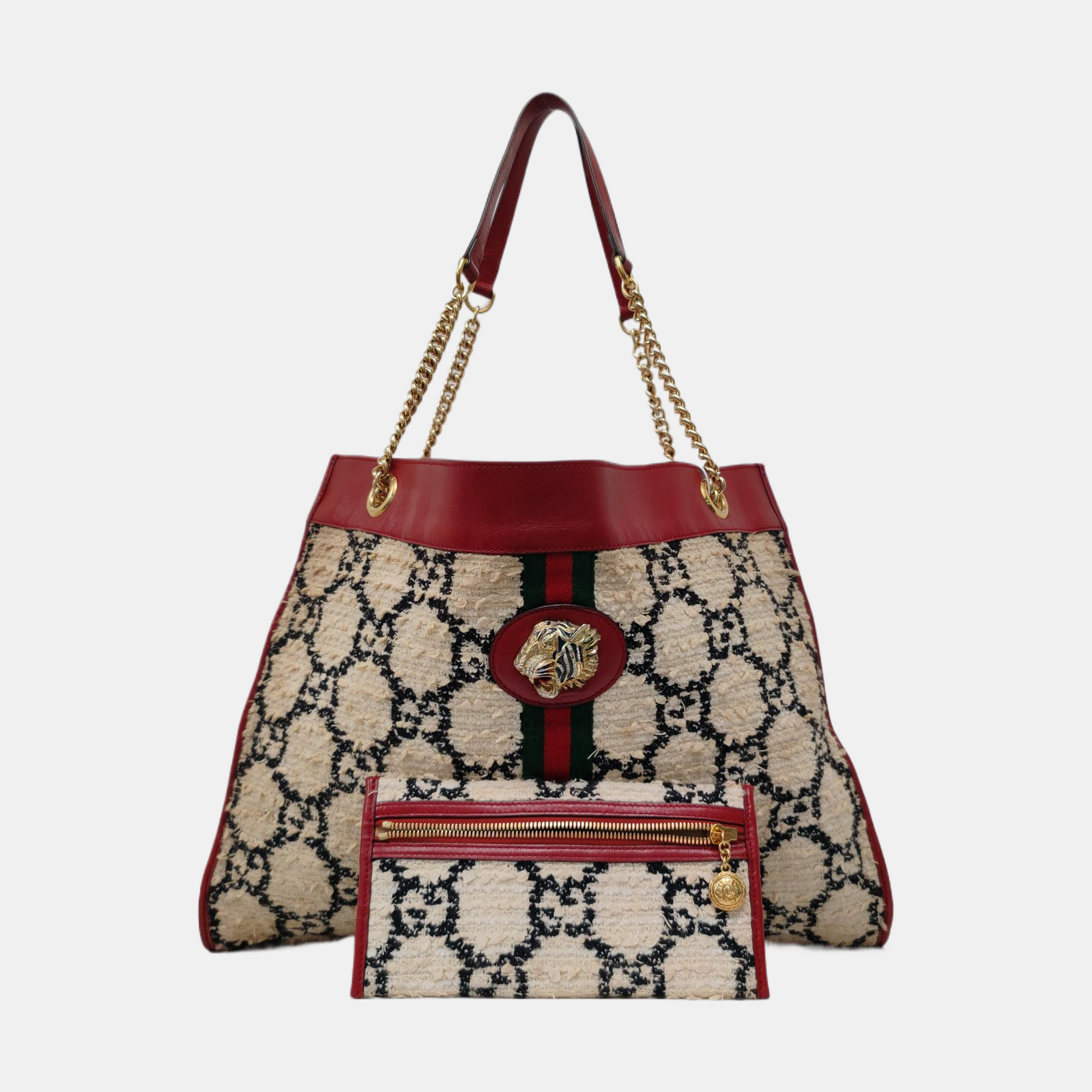 Authenticated pre-owned  Rajah Large Monogram Wool Beige - Top Handle Bag at Looply