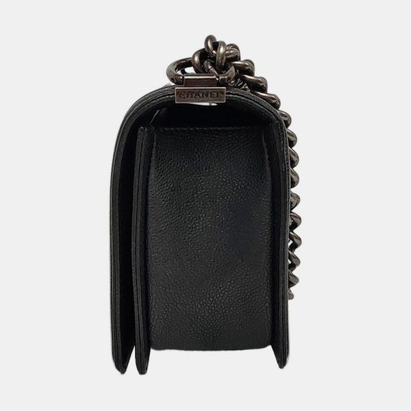 Authenticated pre-owned  Boy Chanel Medium Quilted Wool Black - Crossbody Bag at Looply