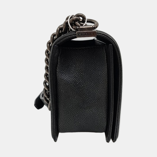 Authenticated pre-owned  Boy Chanel Medium Quilted Wool Black - Crossbody Bag at Looply