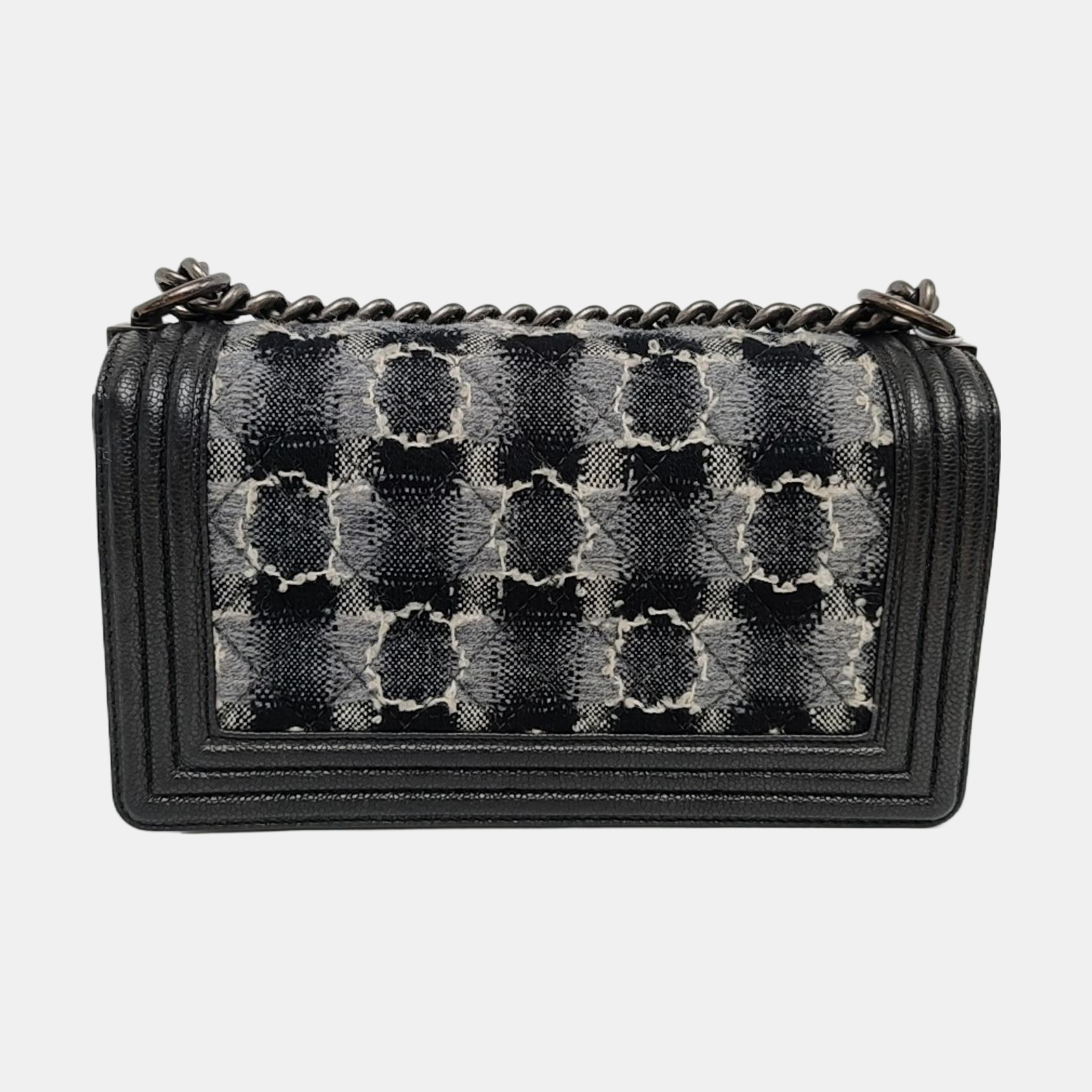 Authenticated pre-owned  Boy Chanel Medium Quilted Wool Black - Crossbody Bag at Looply