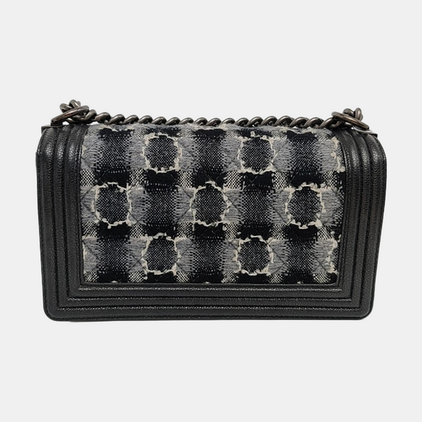 Authenticated pre-owned  Boy Chanel Medium Quilted Wool Black - Crossbody Bag at Looply