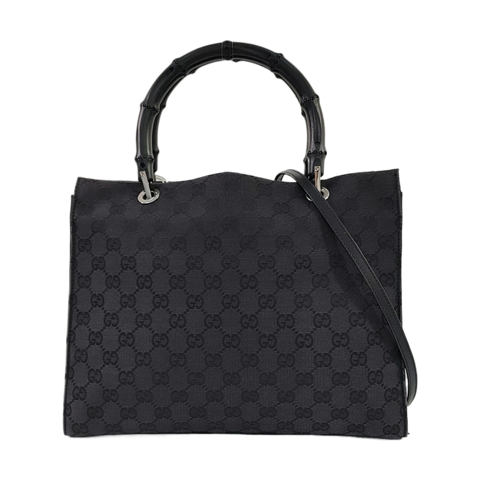 Authenticated pre-owned  Gucci Bamboo 1947 Monogram Fabric Black - Shoulder Bag at Looply