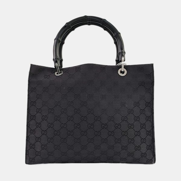 Authenticated pre-owned  Gucci Bamboo 1947 Monogram Fabric Black - Shoulder Bag at Looply