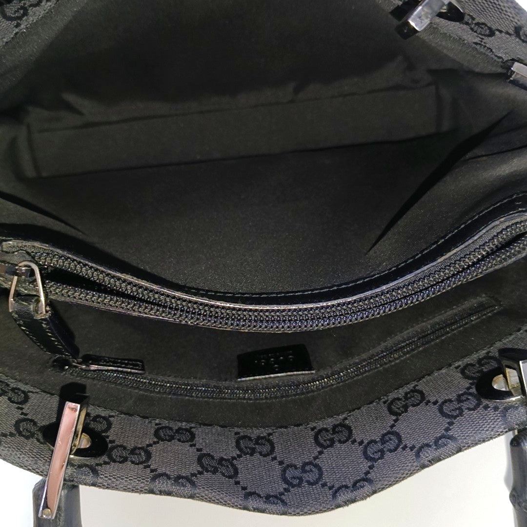 Authenticated pre-owned  Gucci Bamboo 1947 Monogram Fabric Black - Shoulder Bag at Looply