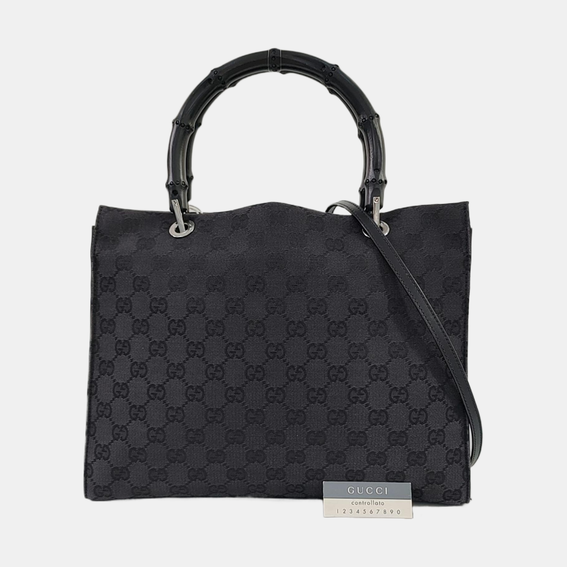 Authenticated pre-owned  Gucci Bamboo 1947 Monogram Fabric Black - Shoulder Bag at Looply