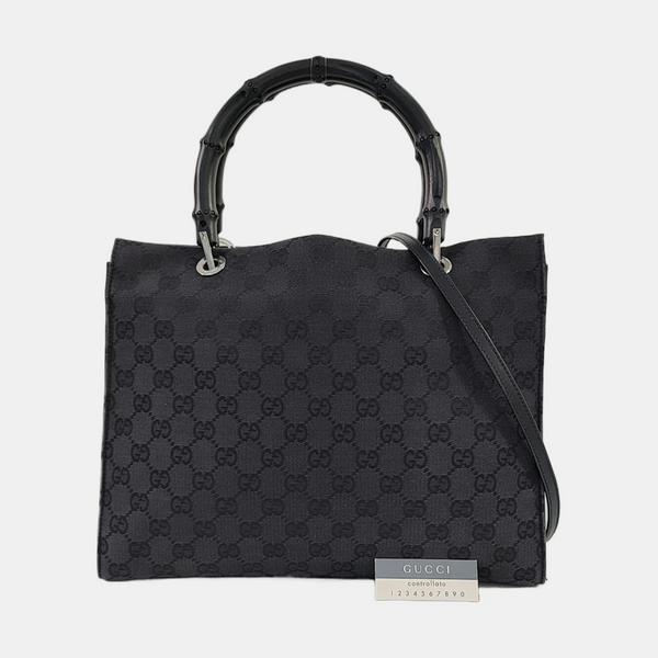 Authenticated pre-owned  Gucci Bamboo 1947 Monogram Fabric Black - Shoulder Bag at Looply