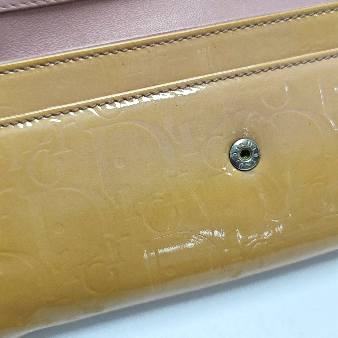 Authenticated pre-owned  Dior Lady Dior Monogram Patent Leather Brown Wallet - Wallet at Looply