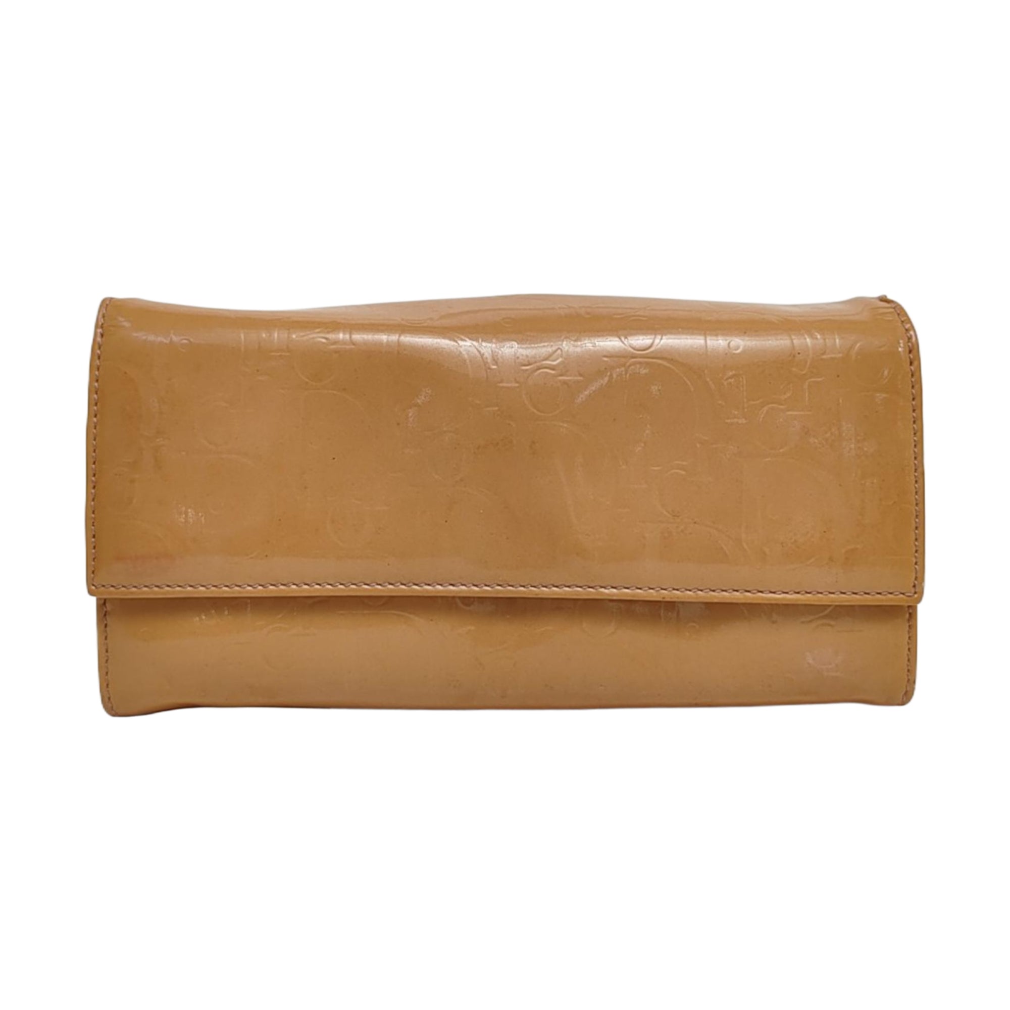 Authenticated pre-owned  Dior Lady Dior Monogram Patent Leather Brown Wallet - Wallet at Looply