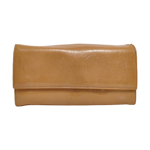 Authenticated pre-owned  Dior Lady Dior Monogram Patent Leather Brown Wallet - Wallet at Looply