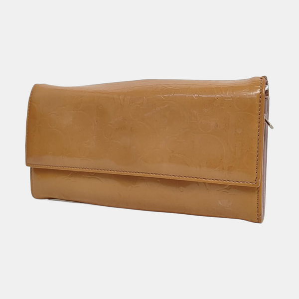 Authenticated pre-owned  Dior Lady Dior Monogram Patent Leather Brown Wallet - Wallet at Looply