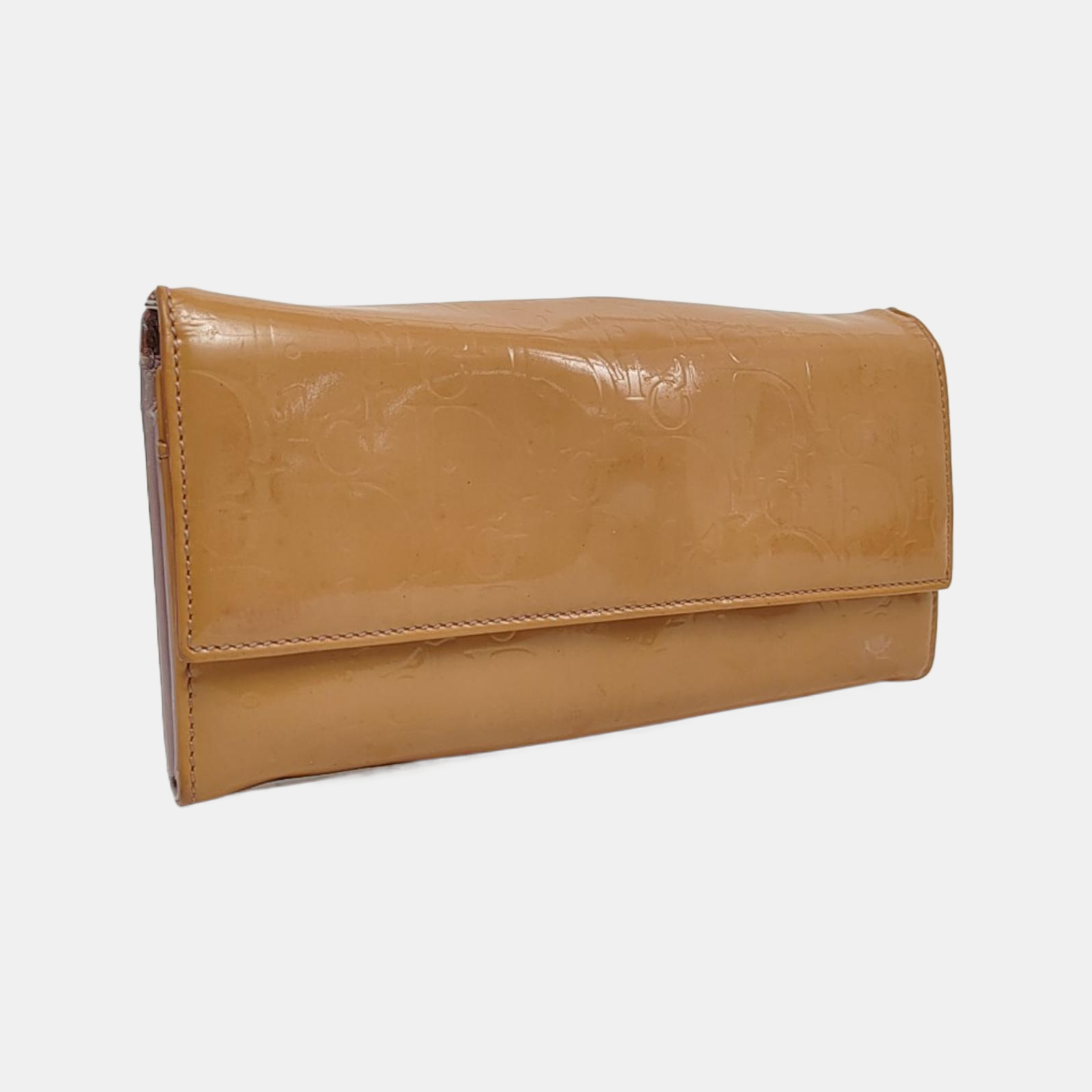 Authenticated pre-owned  Dior Lady Dior Monogram Patent Leather Brown Wallet - Wallet at Looply