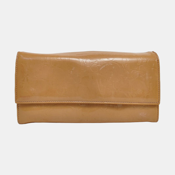 Authenticated pre-owned  Dior Lady Dior Monogram Patent Leather Brown Wallet - Wallet at Looply