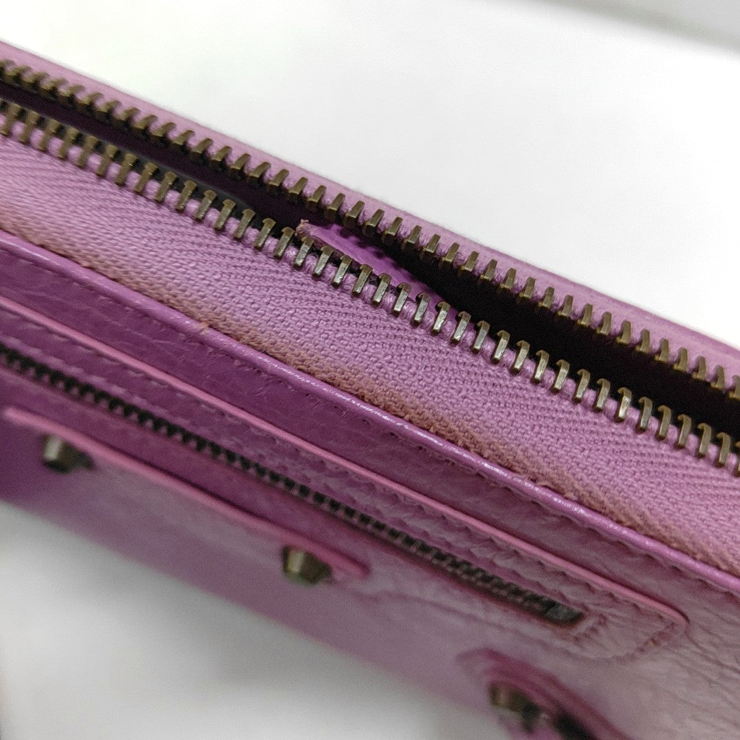 Authenticated pre-owned  Balenciaga Classic Metallic Edge City Lambskin Pink Wallet - Wallet at Looply