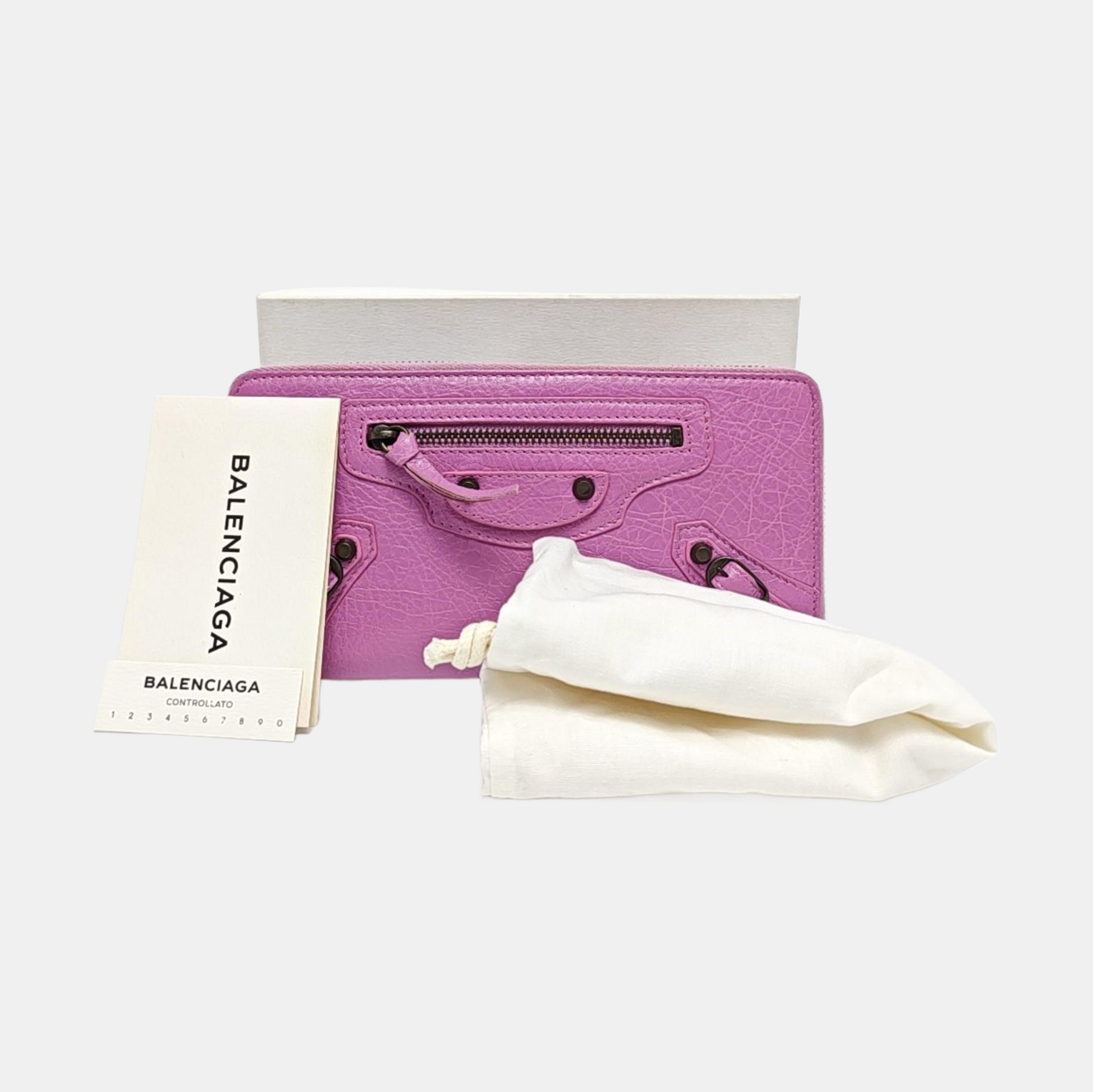 Authenticated pre-owned  Balenciaga Classic Metallic Edge City Lambskin Pink Wallet - Wallet at Looply