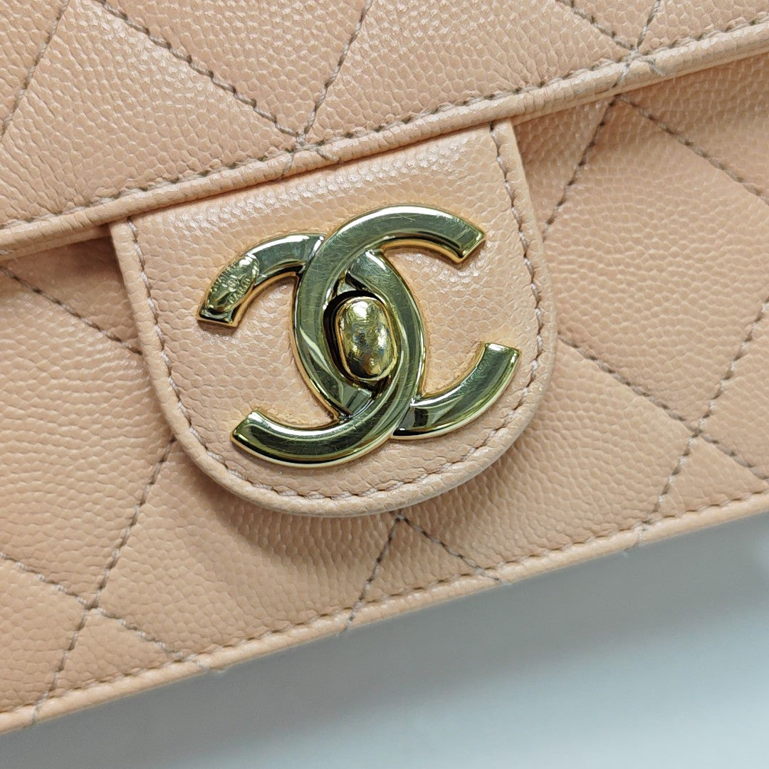 Authenticated pre-owned  Classic Flap Quilted Grained Calfskin Pink - Shoulder Bag at Looply