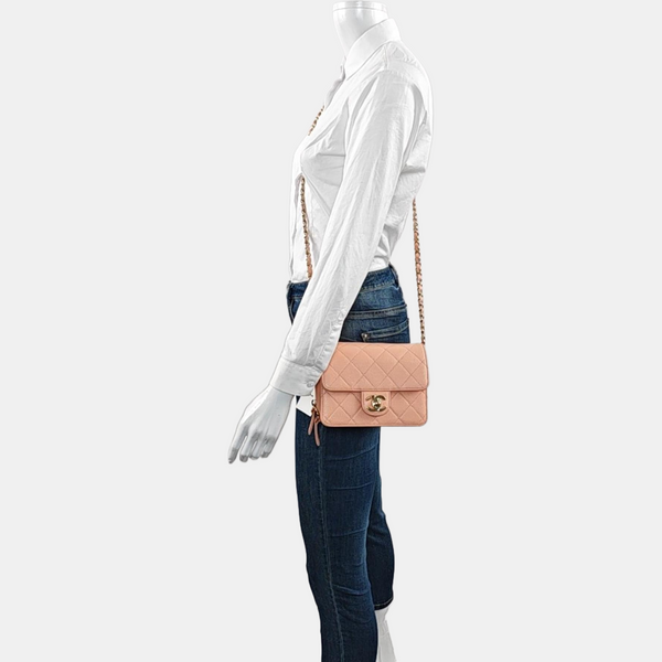 Authenticated pre-owned  Classic Flap Quilted Grained Calfskin Pink - Shoulder Bag at Looply