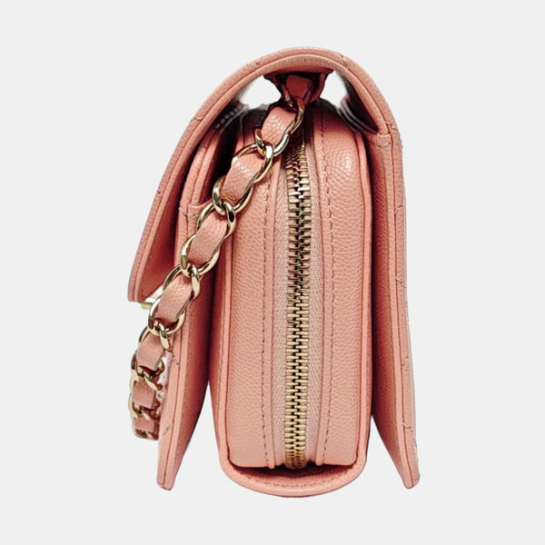 Authenticated pre-owned  Classic Flap Quilted Grained Calfskin Pink - Shoulder Bag at Looply