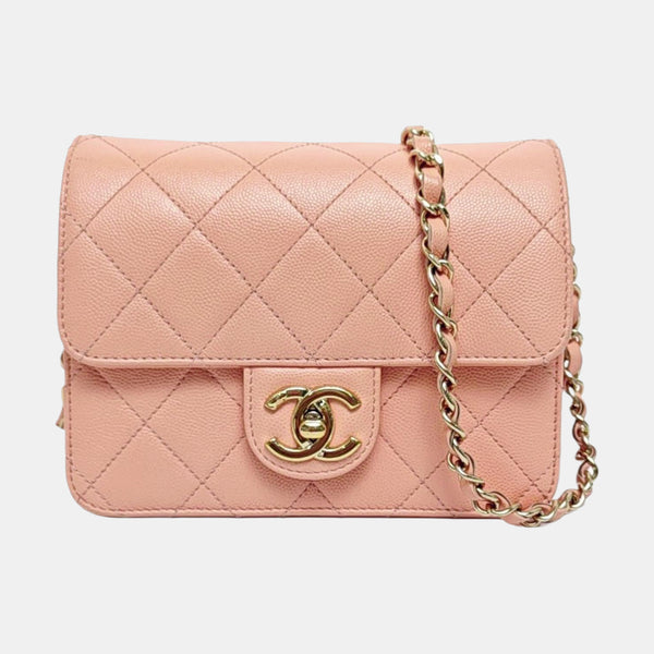 Authenticated pre-owned  Classic Flap Quilted Grained Calfskin Pink - Shoulder Bag at Looply