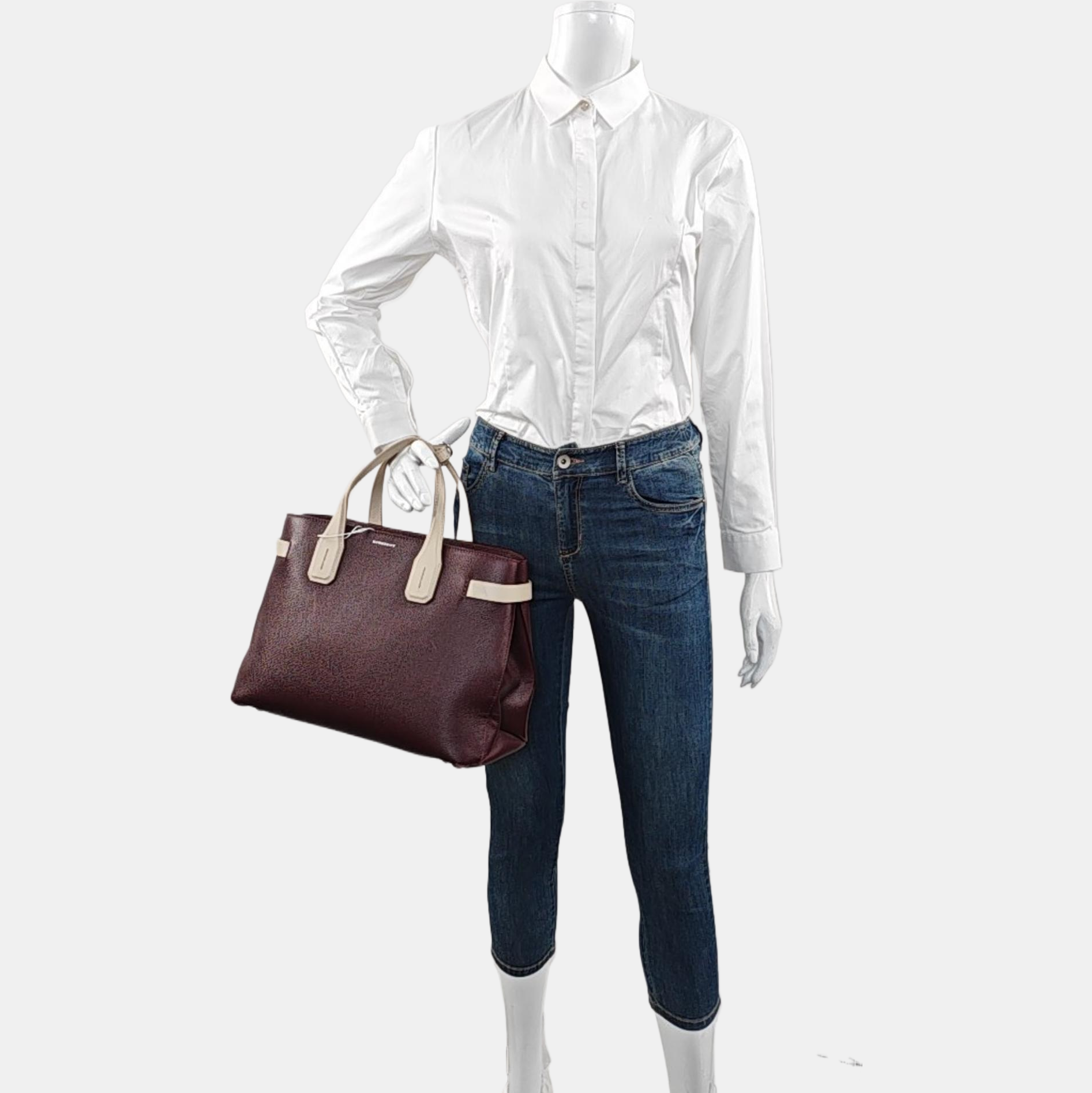Authenticated pre-owned  The Banner Medium Calfskin Burgundy - Top Handle Bag at Looply