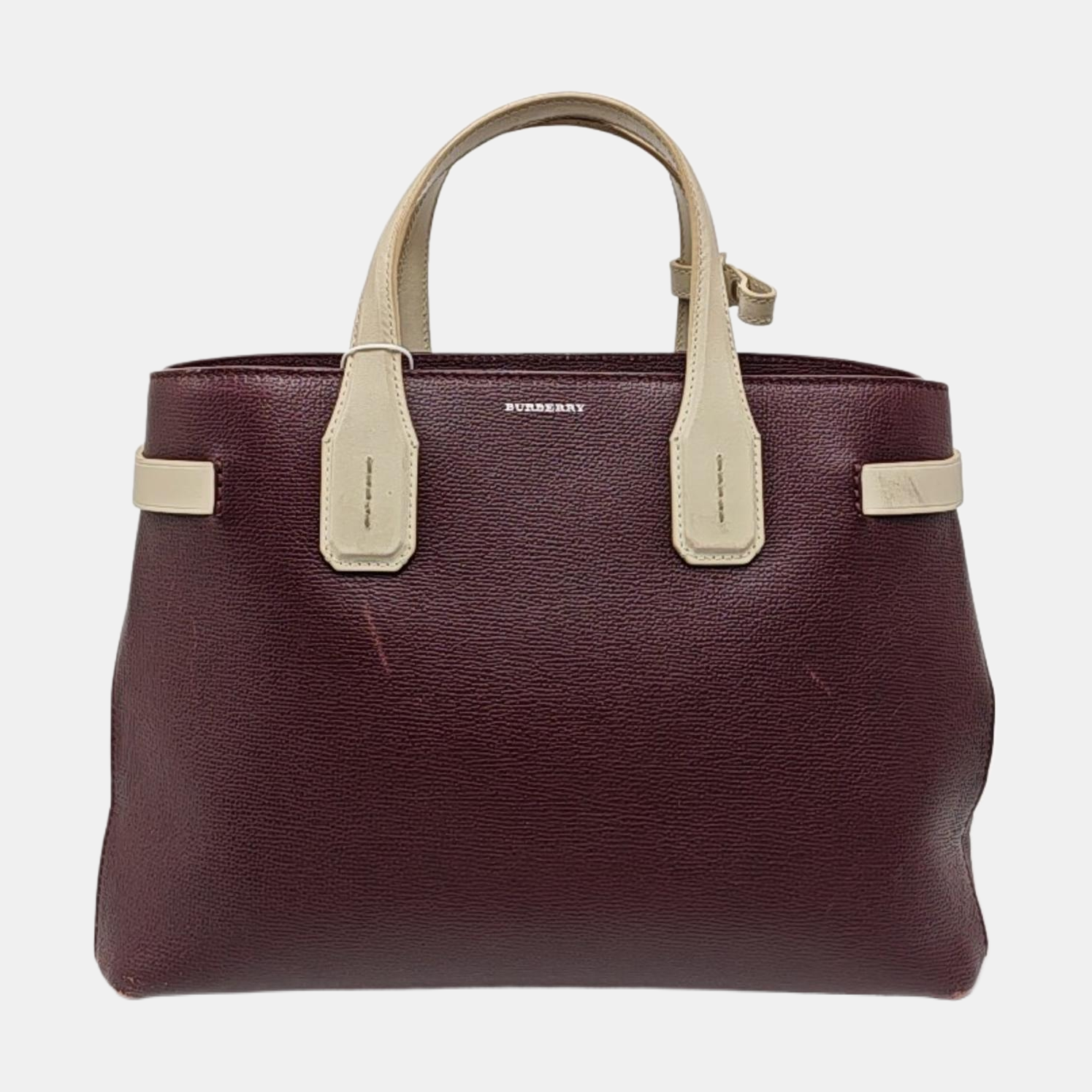Authenticated pre-owned  The Banner Medium Calfskin Burgundy - Top Handle Bag at Looply