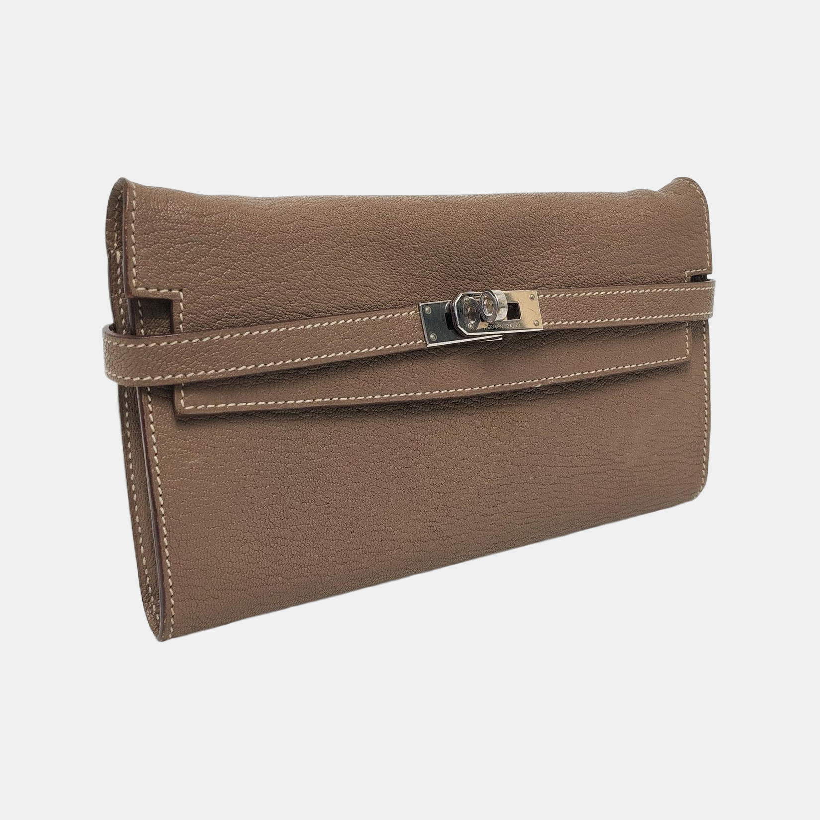 Authenticated pre-owned  Kelly Chèvre Mysore Gray Wallet - Wallet at Looply