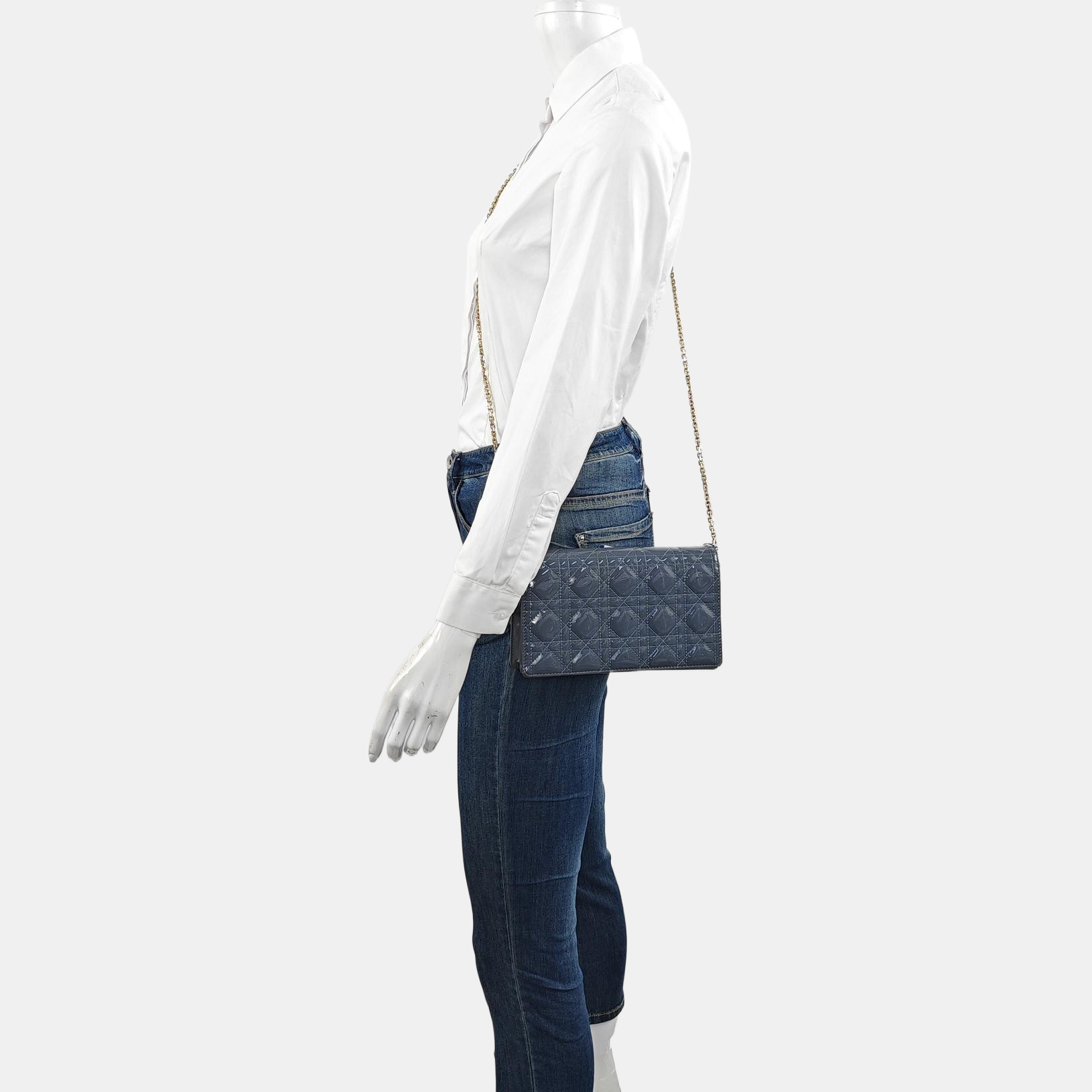Authenticated pre-owned  Lady Dior Cannage Patent Leather Blue - Crossbody Bag at Looply