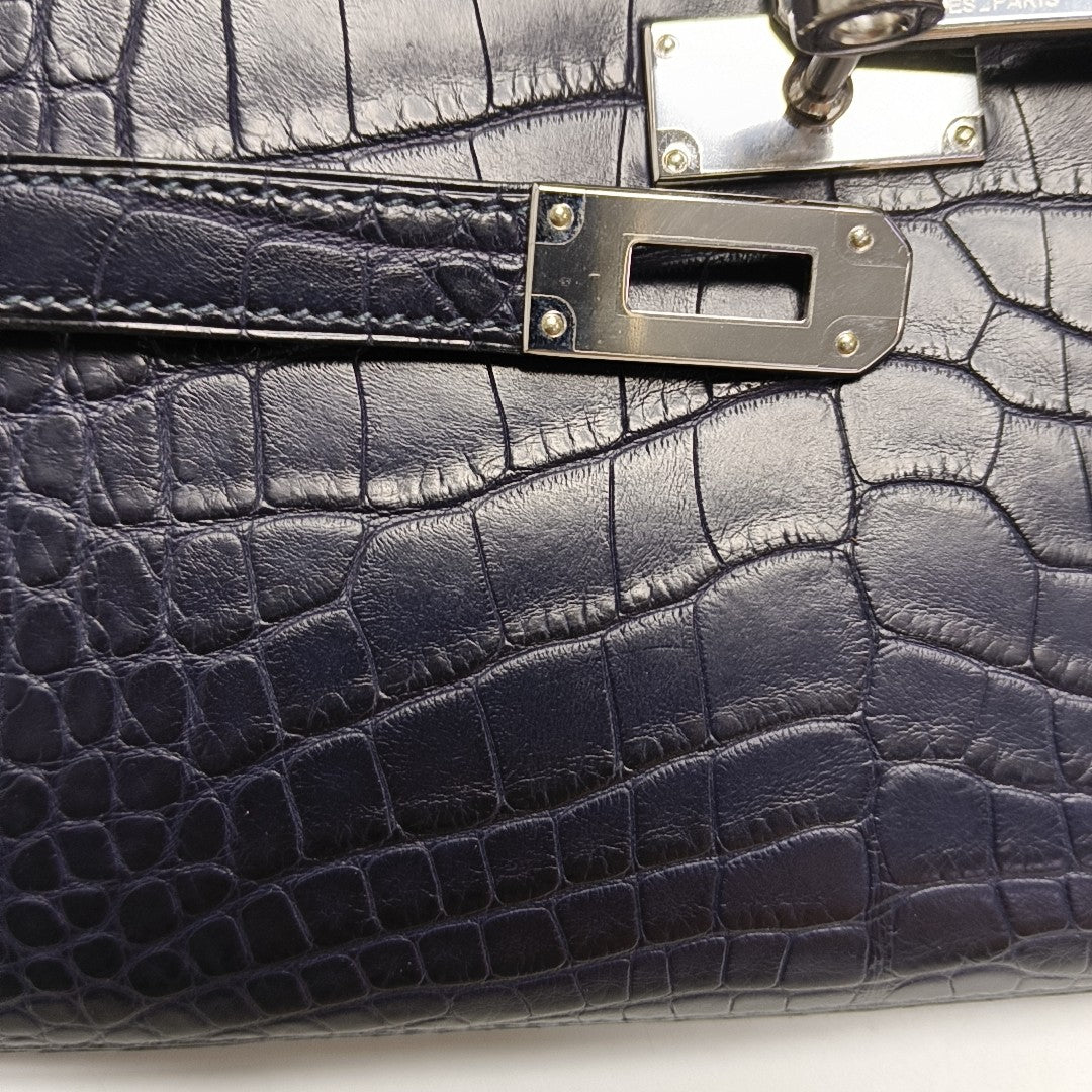 Authenticated pre-owned  Kelly 20 Matte Porosus Crocodile Blue Wallet - Wallet at Looply