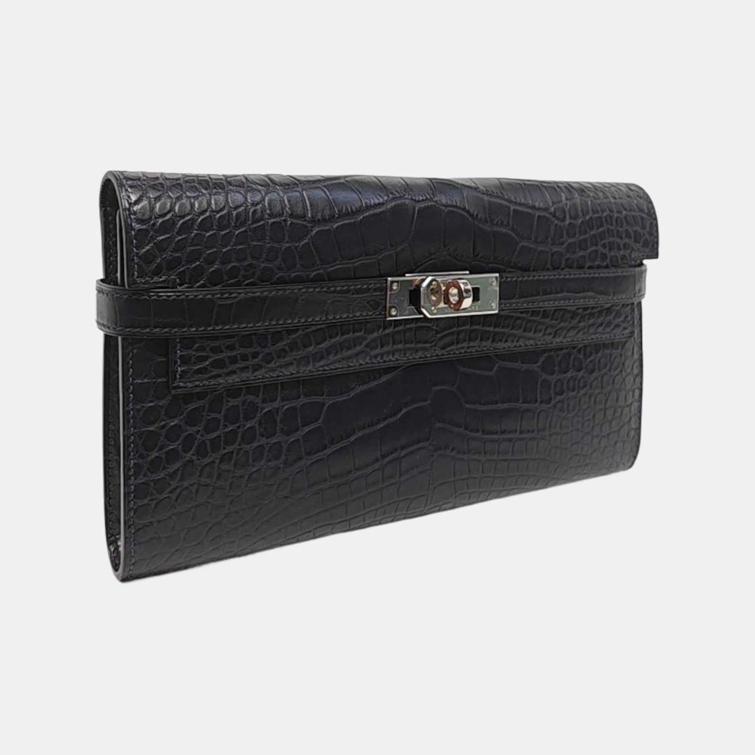 Authenticated pre-owned  Kelly 20 Matte Porosus Crocodile Blue Wallet - Wallet at Looply