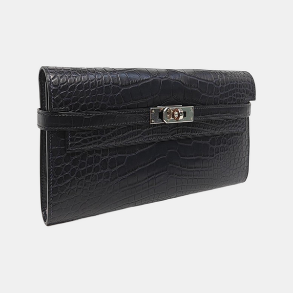 Authenticated pre-owned  Kelly 20 Matte Porosus Crocodile Blue Wallet - Wallet at Looply